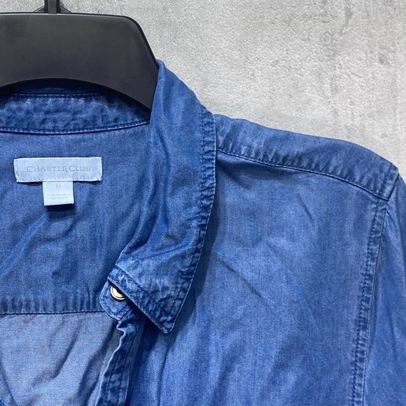 Charter Club Blue Denim Chambray Button Down - Picture 2 of 11